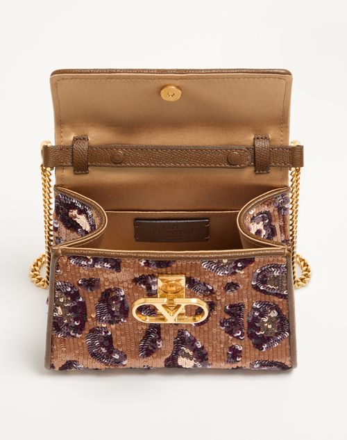 Valentino Garavani - Valentino Garavani Vsling Mini Embroidered Animalier Handbag - Brown/multicolor - Woman - Top Handle Bags